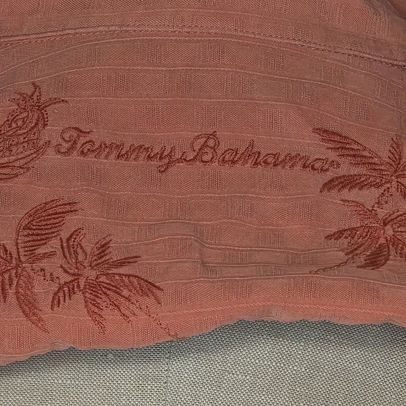 Tommy Bahama 100% Silk Orange Embroidered Pineapple Palm Tree Camp Shirt - M - Picture 9 of 13
